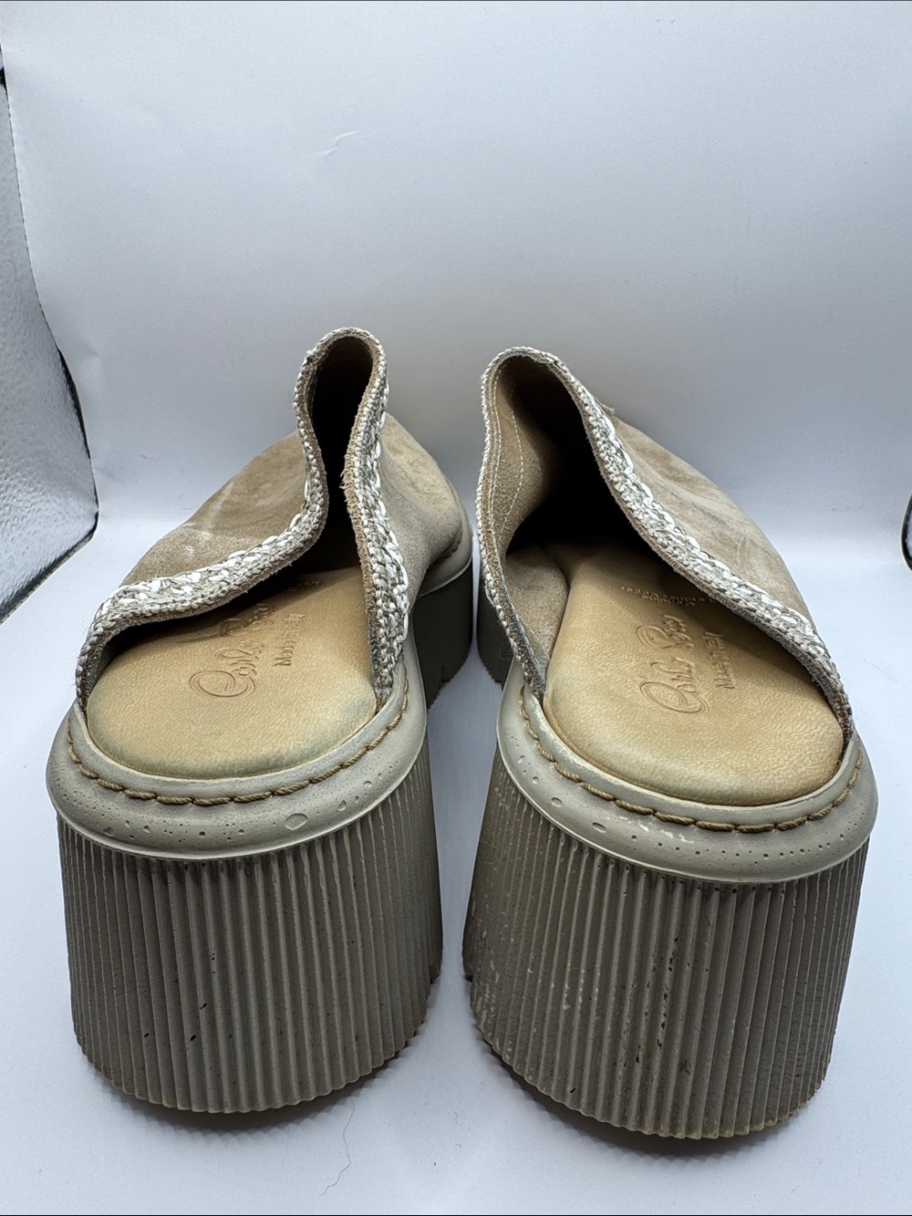 Carlo Pera Italy Taupe Platform Mule Clogs Leather Braided Trim Slip On EU 40 - Picture 5 of 11
